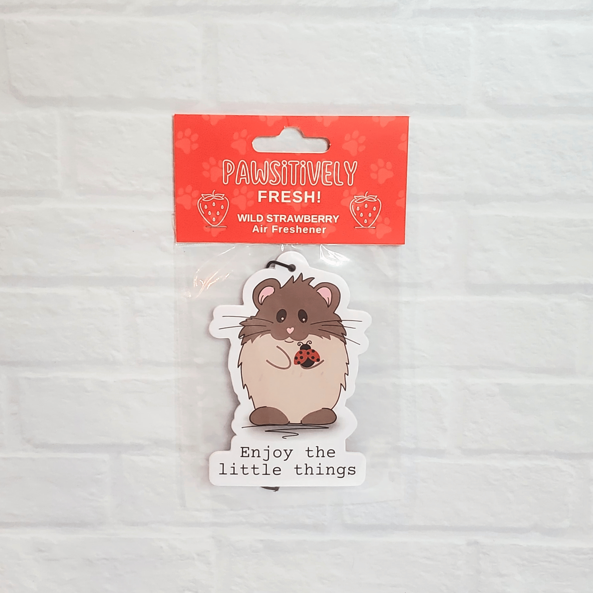 Wild Strawberry Scented Car Air Freshener with Hamster Artwork to Enjoy the Little Things
