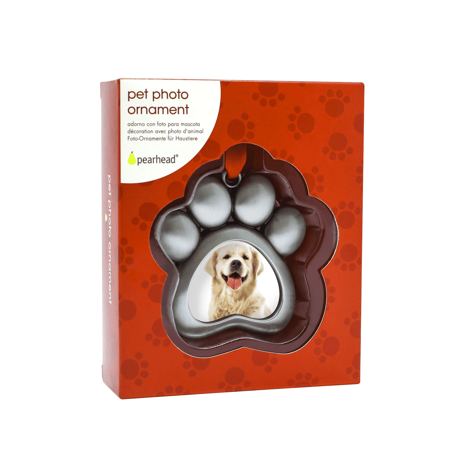 Pearhead Pet Pawprint Photo Ornament - Silver Metal