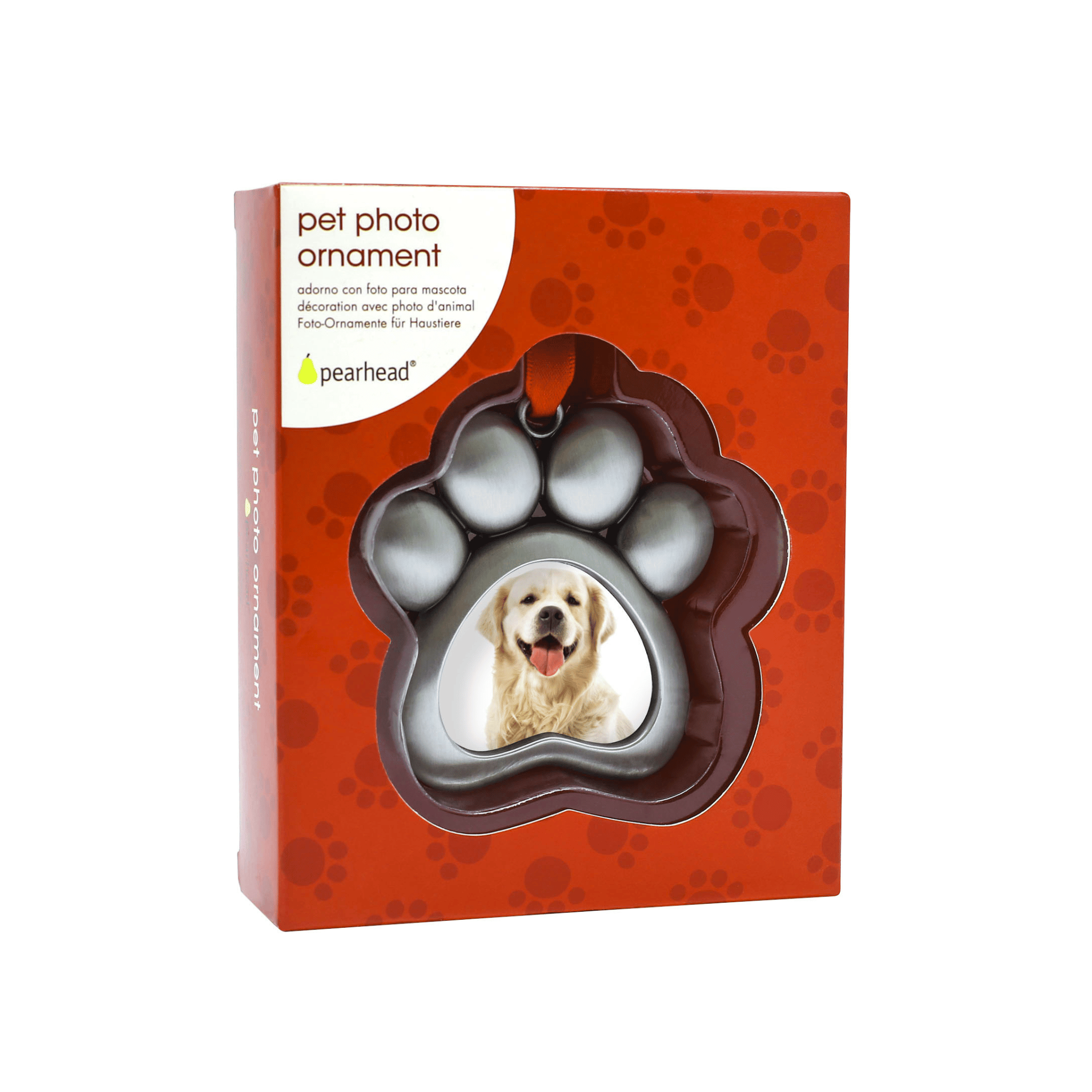 Pearhead Pet Pawprint Photo Ornament - Silver Metal