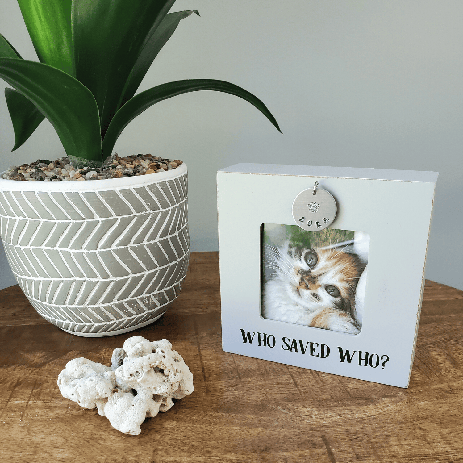 Who Saved Who Pet Photo Frame with Personalized Charm with Pet Name