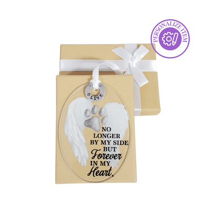 Memorial Pawprint and Angel Wings Glass Ornament