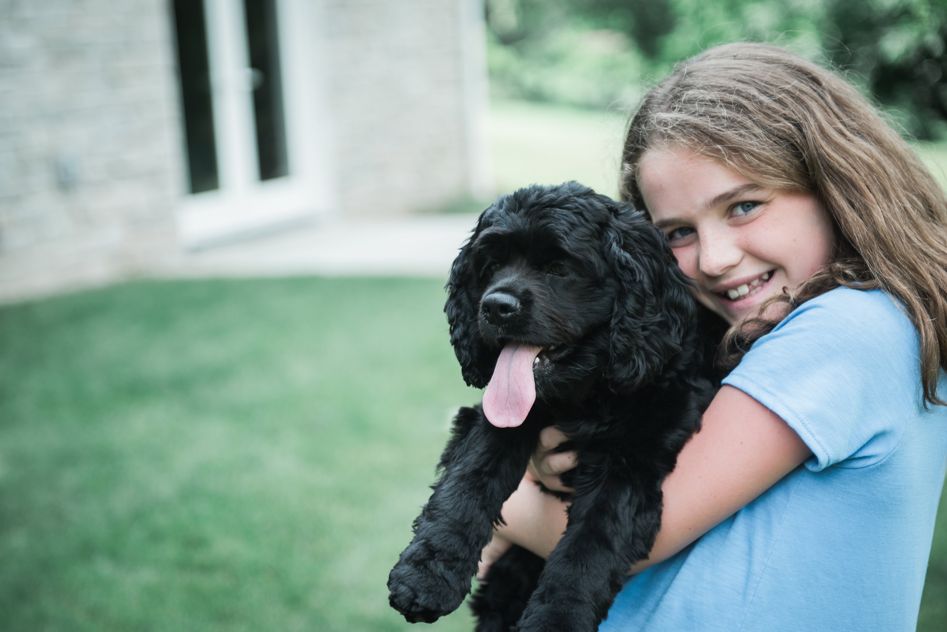 Heartfelt moment of a girl hugging her beloved dog — a touching symbol for dog memorial gifts to plant in memory of a dog