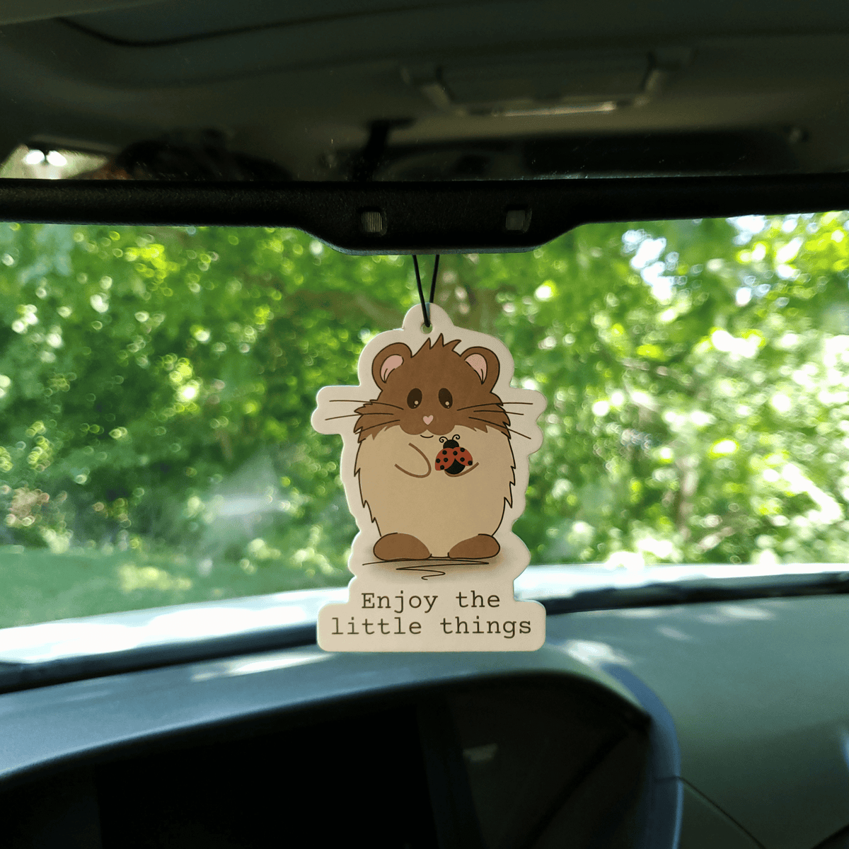 Wild Strawberry Scented Car Air Freshener with Hamster Artwork to Enjoy the Little Things