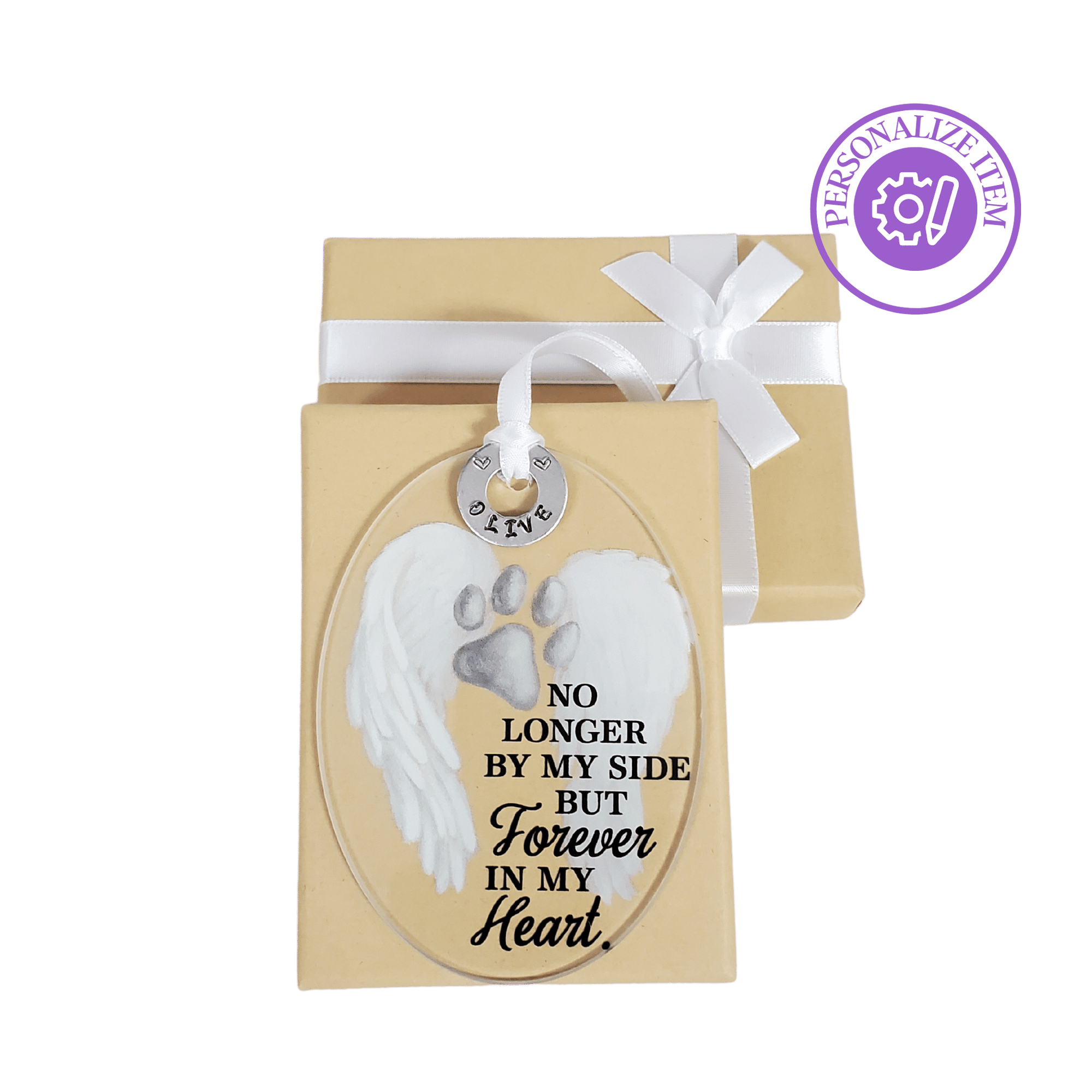 Personalized Memorial Pawprint & Angel Wings Glass Ornament