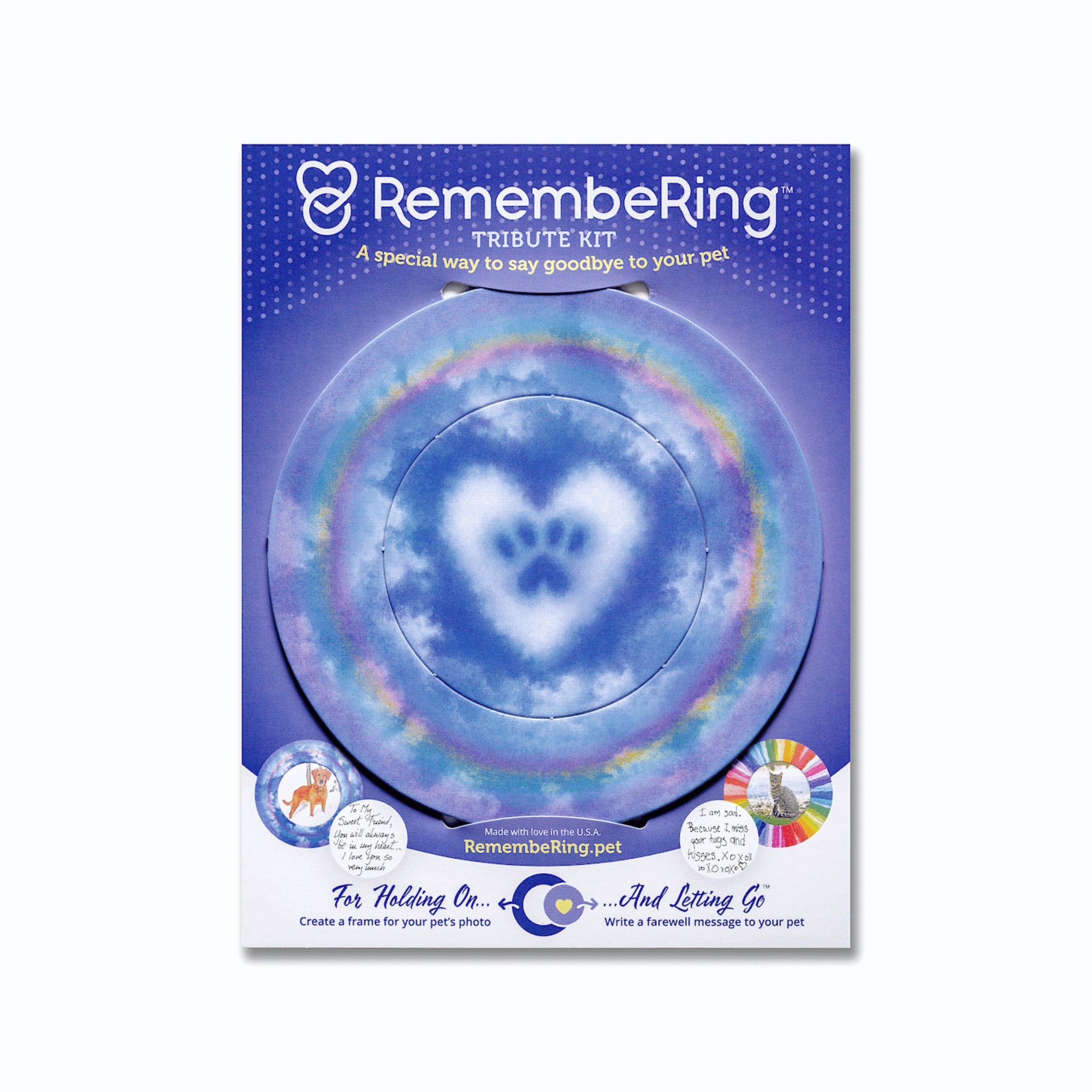 RemembeRing Pet Memorial Tribute Kit - Cloud Paw Print Design