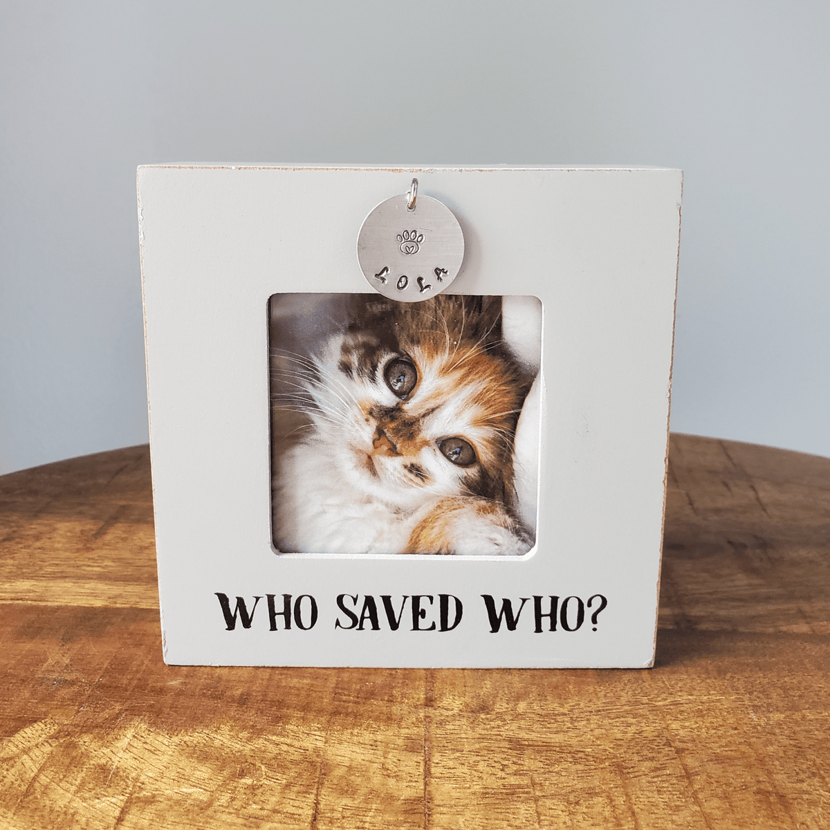 Who Saved Who Pet Photo Frame with Personalized Charm with Pet Name