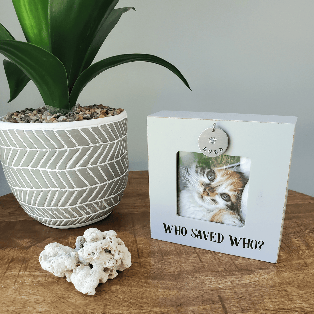Who Saved Who Pet Photo Frame with Personalized Charm with Pet Name